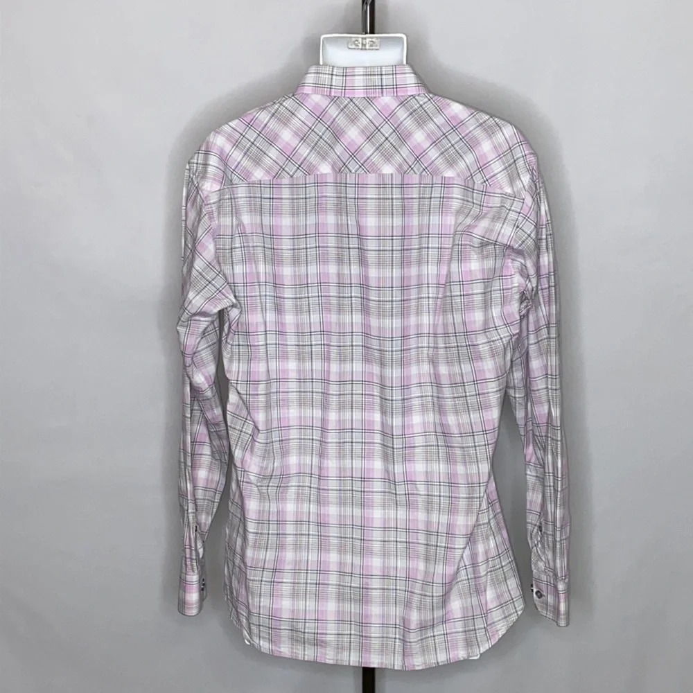 Jared Lang Button Front Long Sleeve Plaid Shirt-Xl - image 3